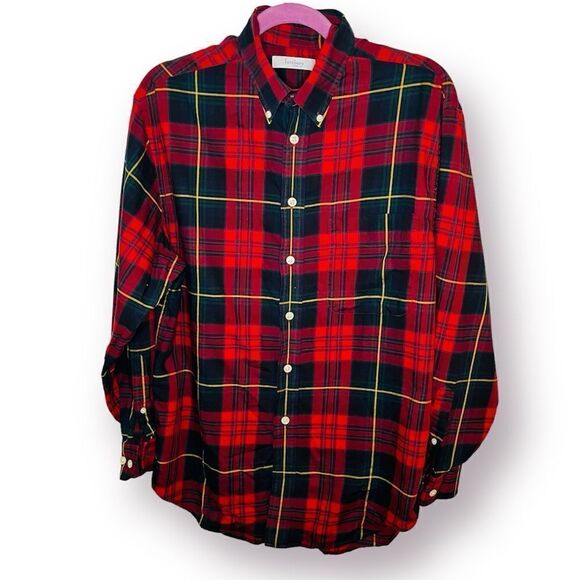 Turnbury Red Plaid Button Down Shirt Button Collar M 33 - Picture 1 of 10